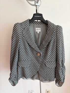 Armani Collezioni Gray Geometric Triangle Print Blazer